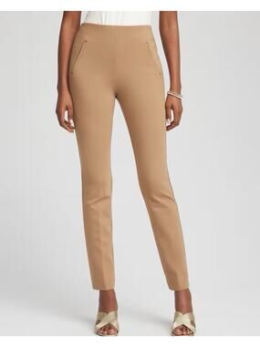Chicos Juliet Slim Trim Detail Pants Tan Pull On Office Womens 2.5P US Large 14P